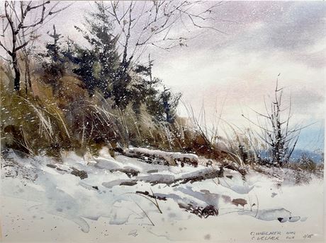 Cathy Welner Original Watercolor Winter Landscape