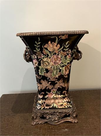 Large Castilian Ornate Porcelain & Bronze Floral Vase