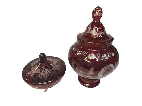 Bohemian Ruby Red Glass Lidded Jars