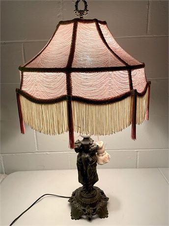 Meyda Tiffany 3 Graces Table Lamp w/ Fringe Floral Shade