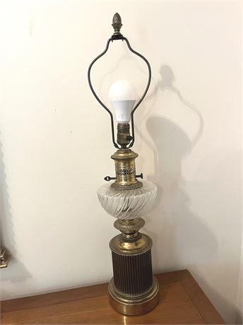 Vintage Swirl Glass and Metal Oil Lamp Style Table Lamp