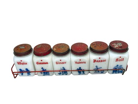 Vintage Hazel Atlas Milk Glass Spice Rack Set