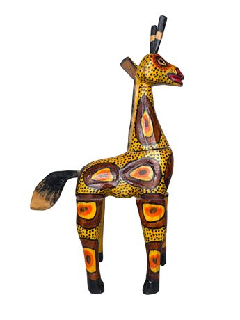Large Hand Carved Wood Giraffe Sculpture