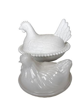 Milk Glass Hens on Nests