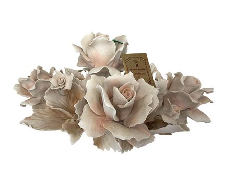 Capodimonte Italy Porcelain Floral Pink Flower Centerpiece