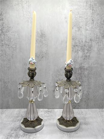 Brass, Marble and Crystal Candle Holders