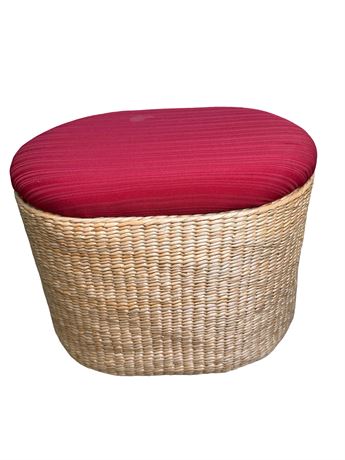 Rattan Storage Stool with Red Fabric Cushion
