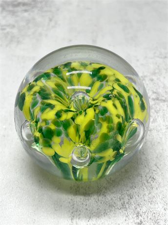 Green & Yellow Art Glass Paperweight