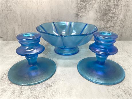 Blue Iridescent Glass Decoratives