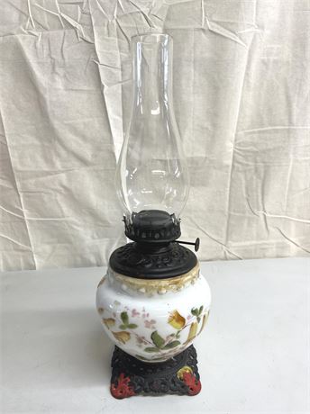 Antique Hand Painted Oil Lamp