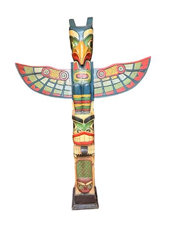 Carved and Hand Painted Wood Totem Pole