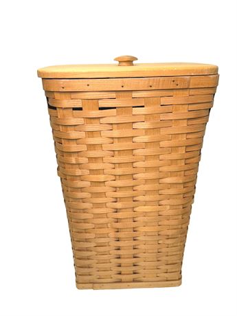 Wicker Waste Basket w/ Wooden Lid