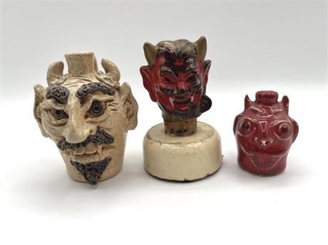 Miniature Devil Face Jugs and Bottle Topper