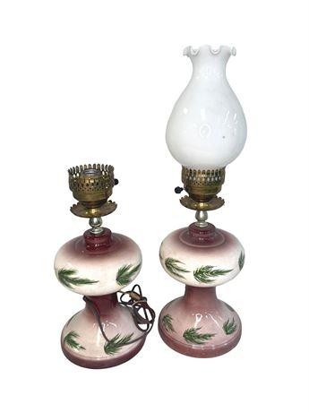 Hand Painted Stoneware Parlor Lamps