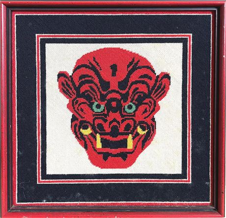 Demon Face Framed Needlepoint