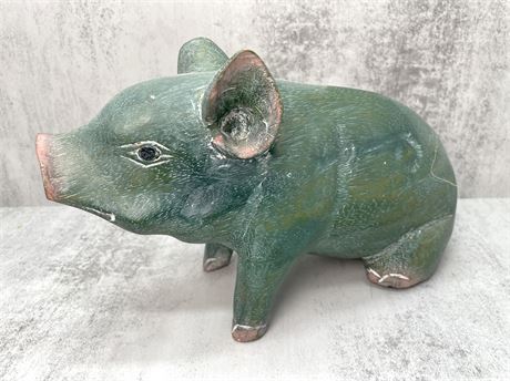 Painted Wood Pig Statue