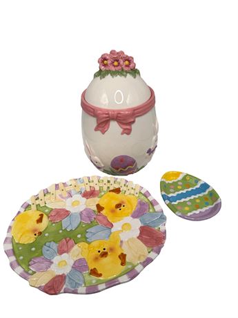 Easter Themed Candy/Cookie Jar and Dishes