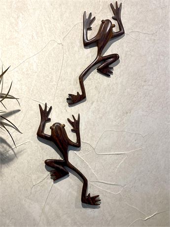 Hand Carved Wood Wall Frogs