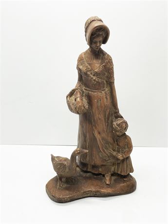 Wood Carving Woman with Goose