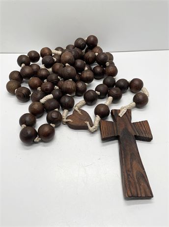 Large Wood Rosary Beads and Cross