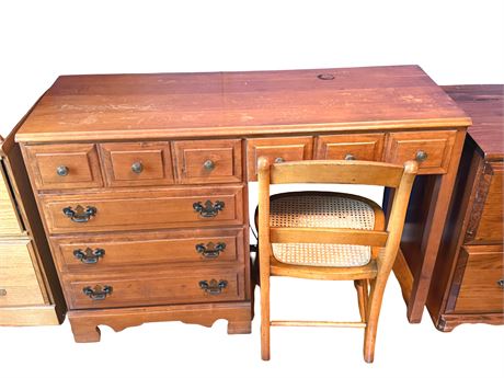 Wood Desk w/ Cane Seat Chair