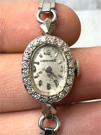 Longines 14k White Gold Diamond Cocktail Watch