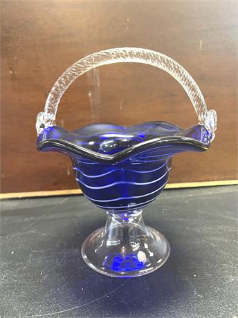 Cobalt Handblown Glass Basket Vase