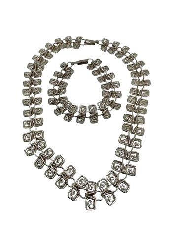 Mexico Sterling Silver Necklace & Bracelet Set