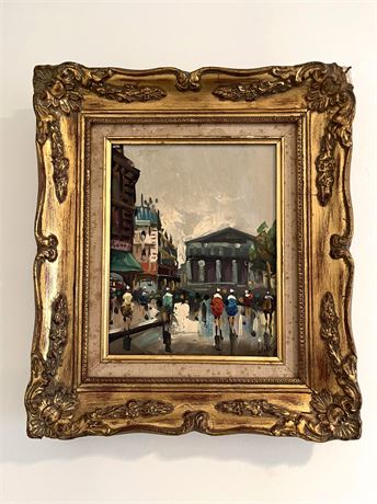 Antique Oil Paris Street Scene Painting