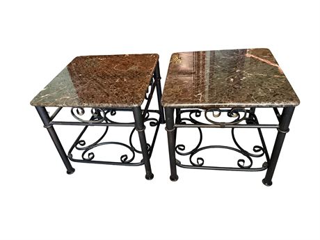 Two Marble Top End Tables