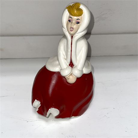 Vintage Chalkware Red & White Woman Figurine