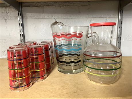 Vintage Striped Glasses and Pitchers