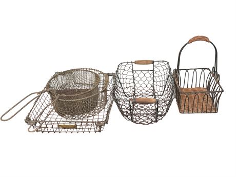 Vintage Wire Gathering and Frying Baskets