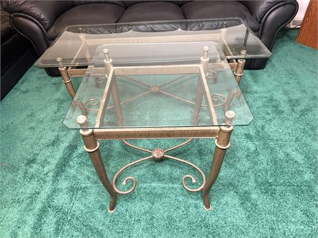 Wrought Iron Glass Top Coffee Table and End Table