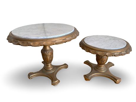 Marble Top Gilded Gold Round Accent Tables