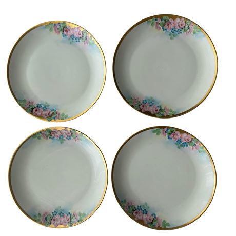 Hand Painted Bavarian Plates — Pink Roses W/Gold Rim