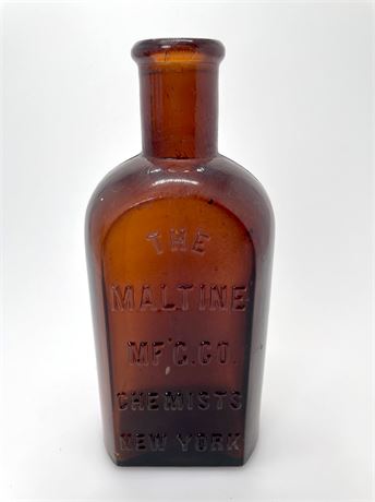 The Maltine Chemists New York Amber Medicine Bottle