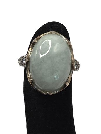 Sterling Silver Jadeite Diamond Ring
