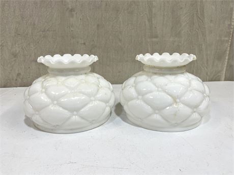 Matching Milk Glass Quilted Pattern Lamp Shades