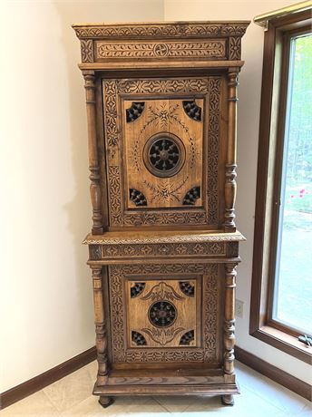 Antique Carved Wood Corner Hutch