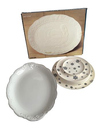 Two (2) Porcelain Platters, Taylor/Smith/Taylor Snowflake Pattern Plates