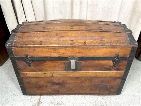 Antique Wood Dome Top Trunk