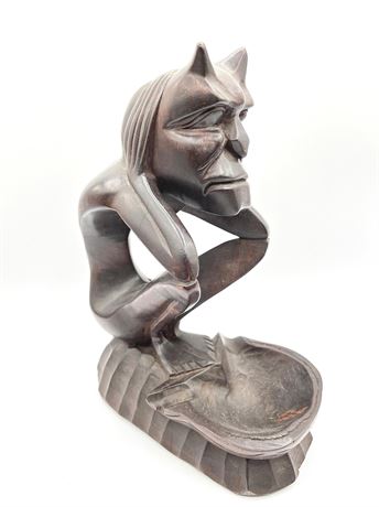 Carved Wood Demon Ashtray Sculpture