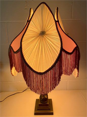Brass Cherub Lamp w/ Meyda Tiffany Shade