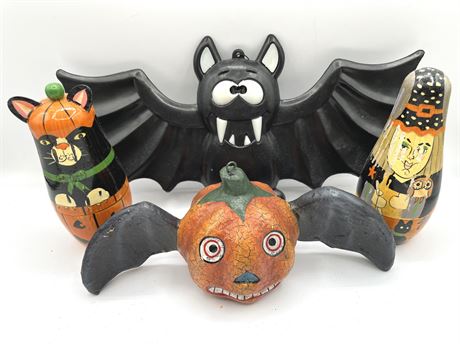 Halloween Pumpkin, Bat and Nesting Doll Decoratives