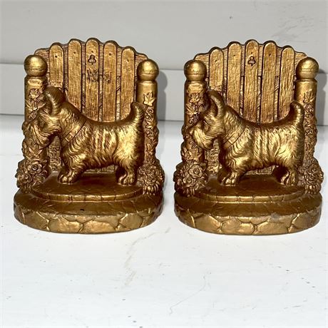 Pair Vintage Scotty Dog Chalkware Bookends