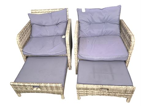 Two (2) Wicker Chairs with Pull-out Stools
