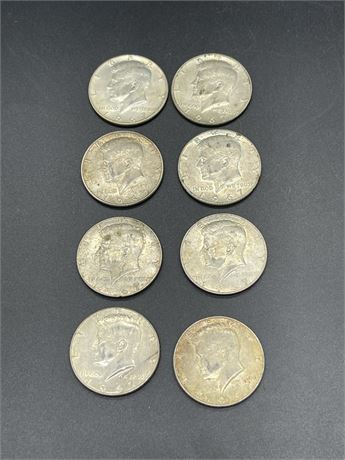 Eight (8) 1967 Silver Kennedy Half Dollars