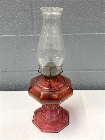 Red/Pink Glass Oil Lamp