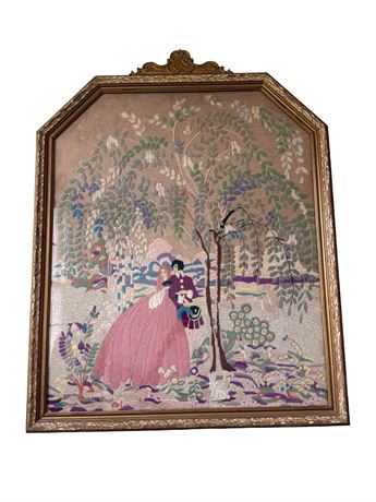 Large Framed Needlepoint in Wood Frame